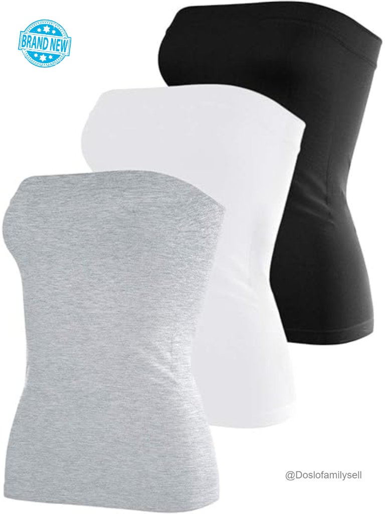 Cotton Tube Tops Strapless Bandeau Summer Stretchy Basic 3 Pack